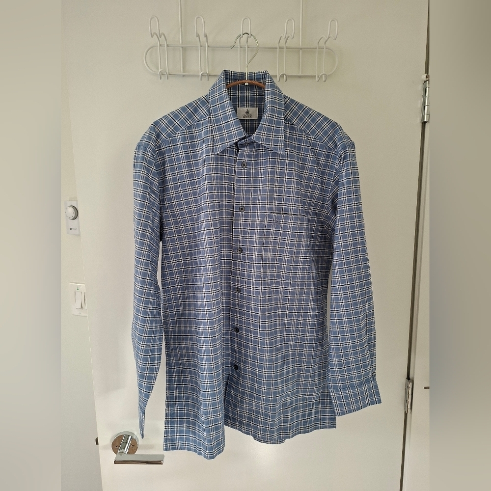 Lanvin Classique Men's Blue Checkered Button-up Dress Shirt (Size EU 46)